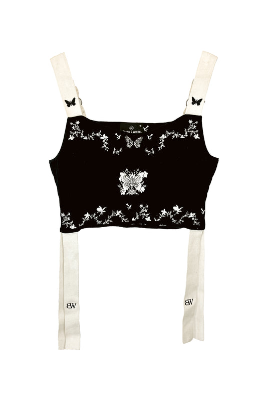 Sleeveless Top with papillon motif embroidery