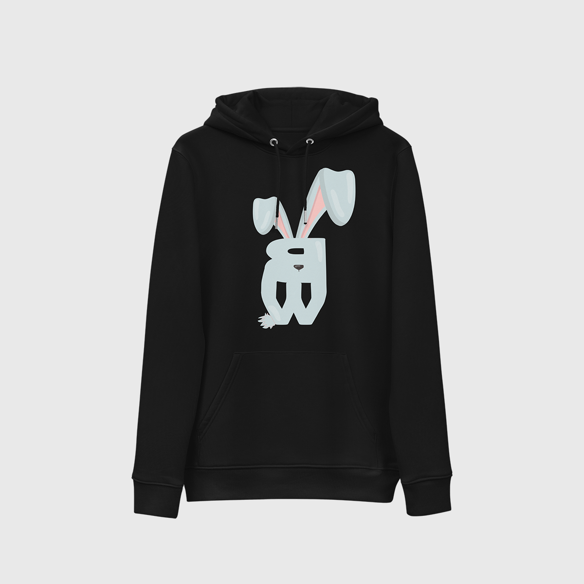 B&W Bunny motif hooded sweatshirt