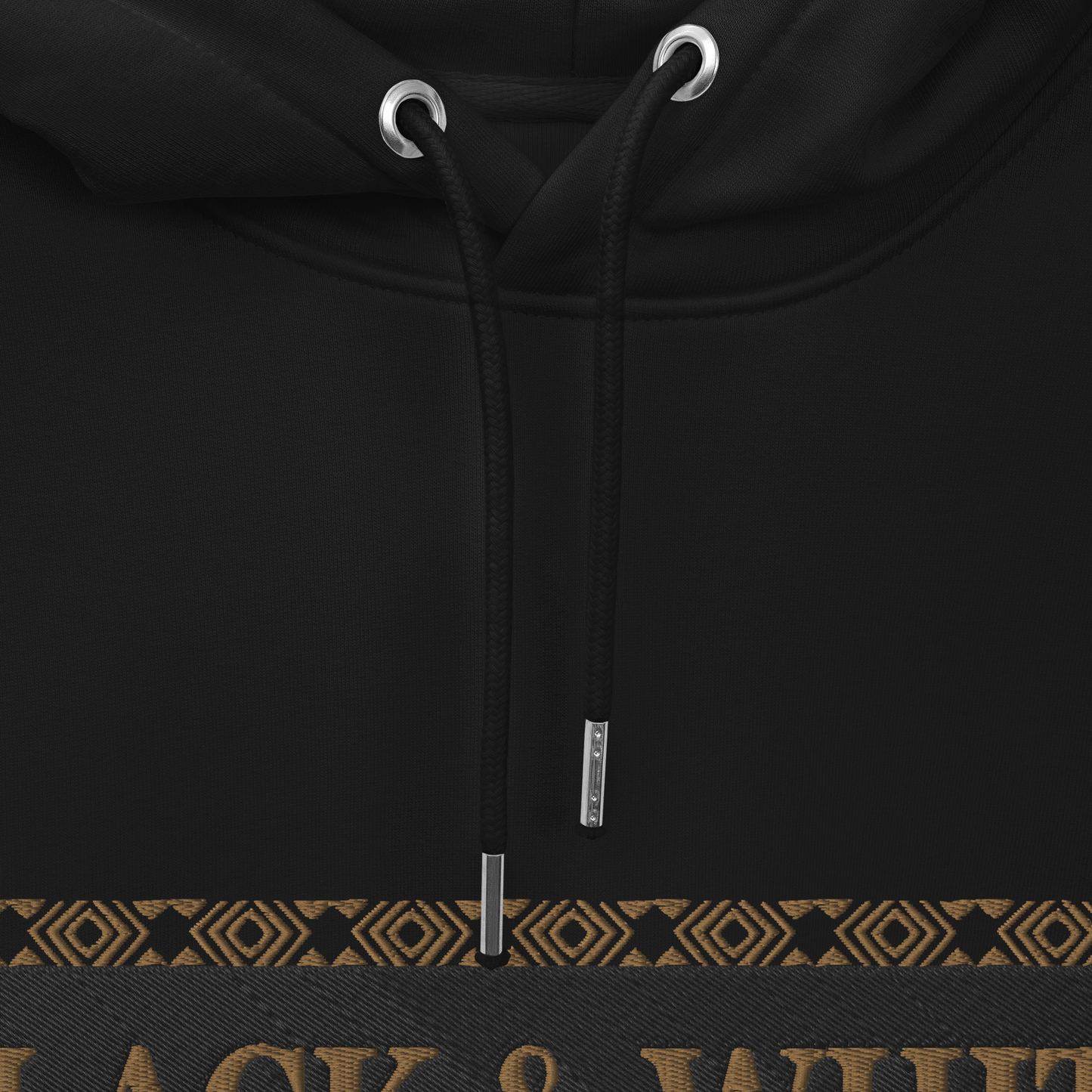 Embroidered black B&W hooded sweatshirt
